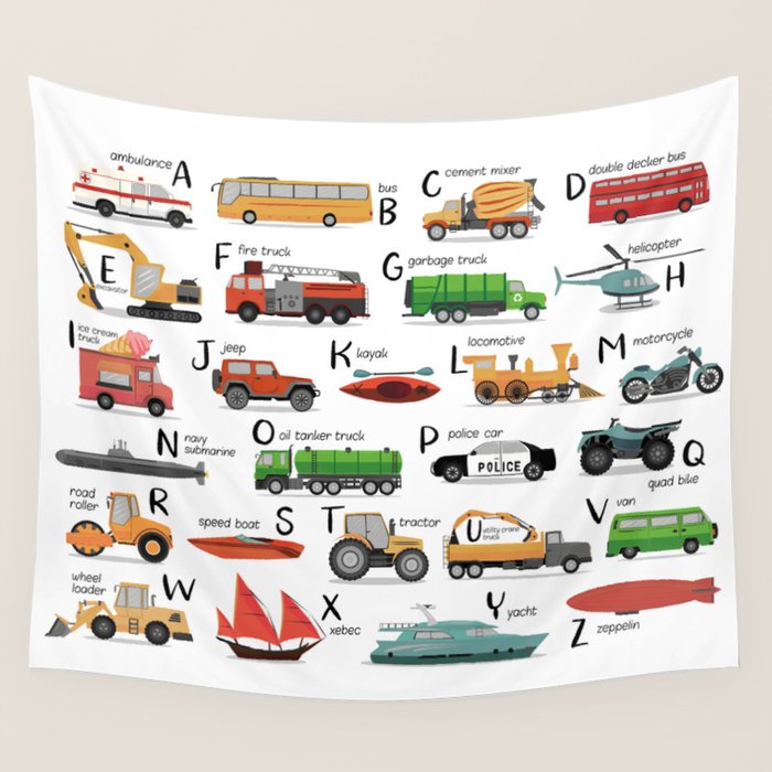 Transportation alphabet Wall Tapestry Gallery Image 4