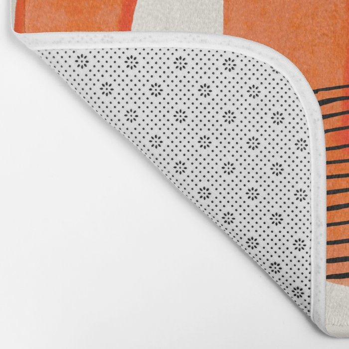 Mid Century Modern abstract Minimalist Fun Colorful Shapes Patterns Orange Watercolor Wiggle Stroke Bath Mat Gallery Image 2