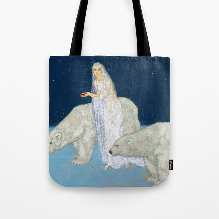 The Bride and the Polar Bears, The Ice Maiden fairy tale portrait painting by Edmund Dulac   Tote Bag Gallery Image 1