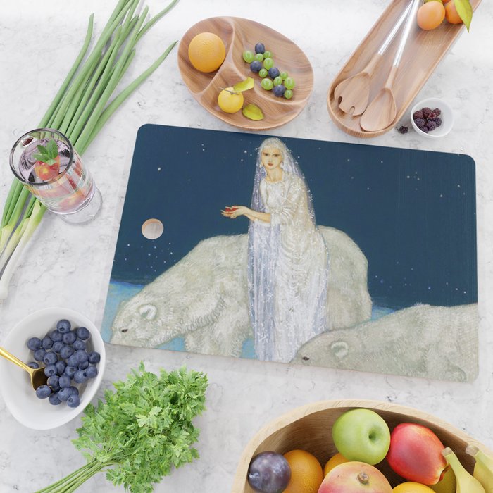 The Bride and the Polar Bears, The Ice Maiden fairy tale portrait painting by Edmund Dulac   Cutting Board Gallery Image 2