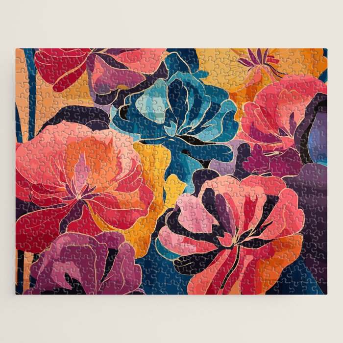 Colorful Pink and Blue Decorative Floral Jigsaw Puzzle Gallery Image 1