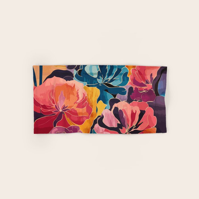 Colorful Pink and Blue Decorative Floral Bath Towel Gallery Image 1