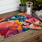 Colorful Pink and Blue Decorative Floral Outdoor Rug Gallery Image 2