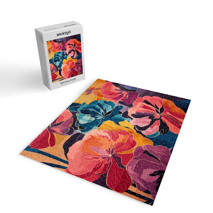 Colorful Pink and Blue Decorative Floral Jigsaw Puzzle Gallery Image 2
