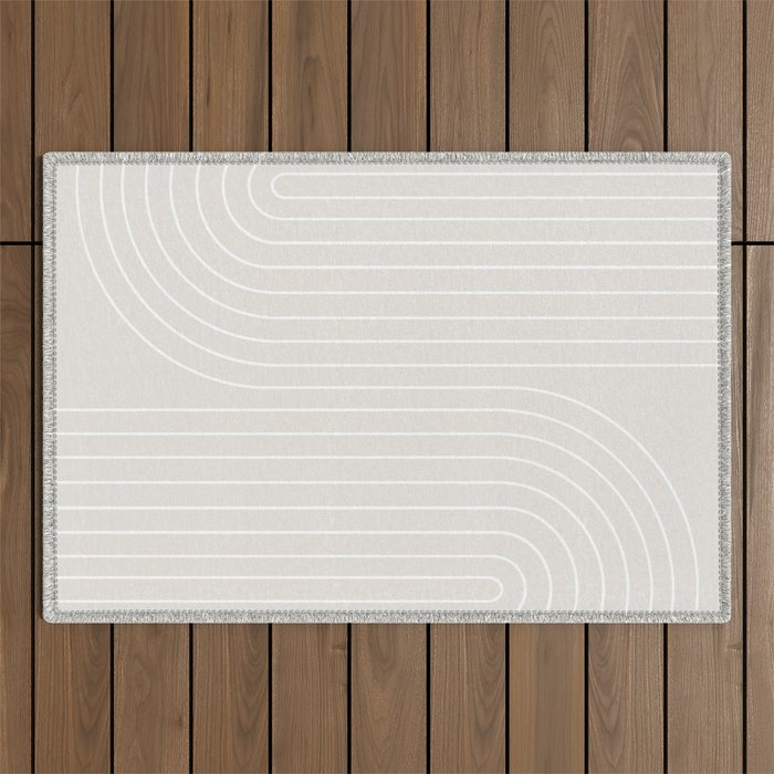 Minimal Line Curvature XI Natural Off White Mid Century Modern Arch Abstract Outdoor Rug Gallery Image 1