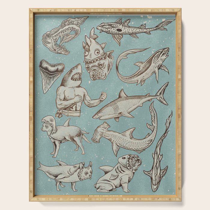 Shark Week Tattoo Flash 2023 Serving Tray Gallery Image 1