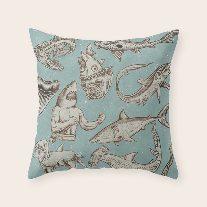 Shark Week Tattoo Flash 2023 Throw Pillow Gallery Image 1