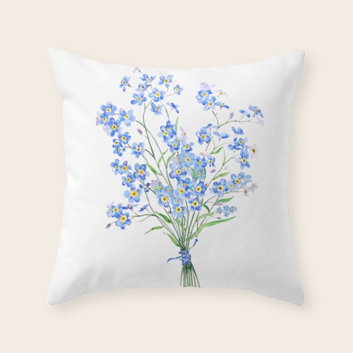 blue forget me not bouquet 2020 Throw Pillow Gallery Image 6