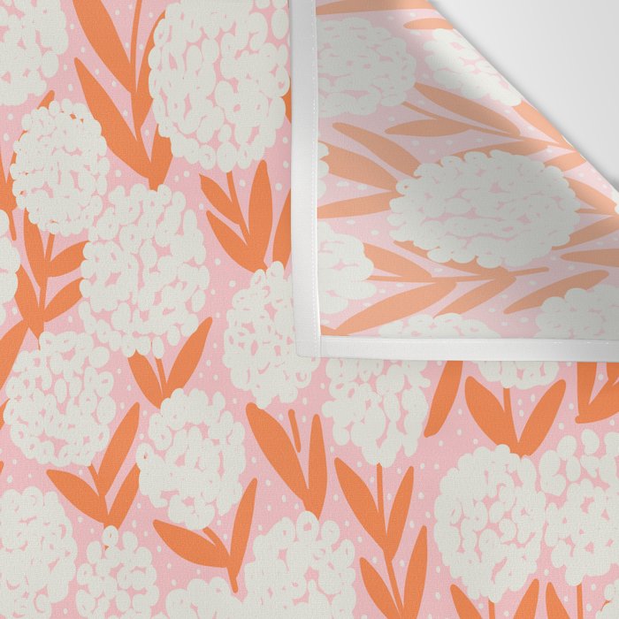 Blooming Abstract Cream and Orange Allium Flowers on Pastel Pink Wall Tapestry Gallery Image 3