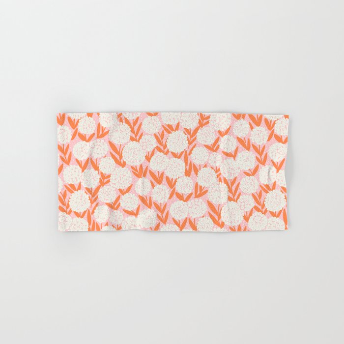 Blooming Abstract Cream and Orange Allium Flowers on Pastel Pink Bath Towel Gallery Image 1