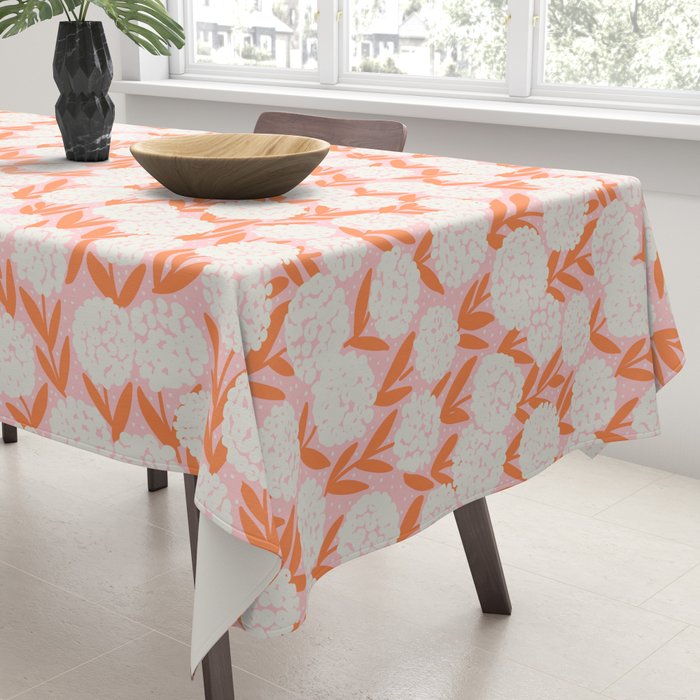 Blooming Abstract Cream and Orange Allium Flowers on Pastel Pink Tablecloth Gallery Image 3
