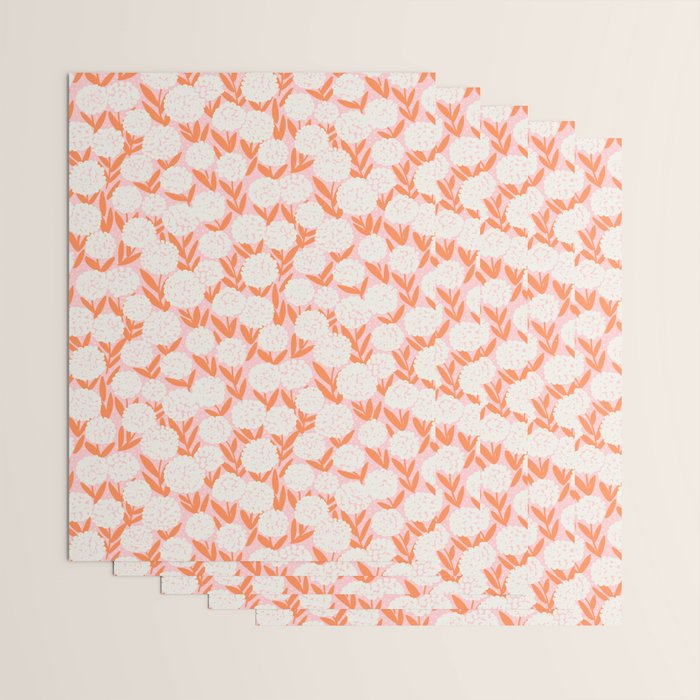 Blooming Abstract Cream and Orange Allium Flowers on Pastel Pink Wrapping Paper Gallery Image 3
