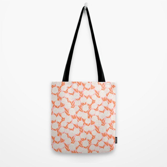 Blooming Abstract Cream and Orange Allium Flowers on Pastel Pink Tote Bag Gallery Image 2