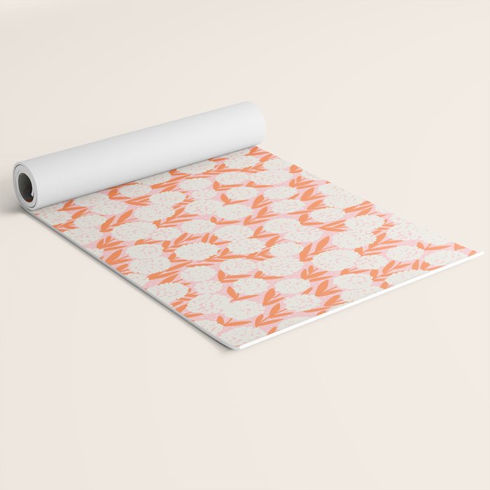 Blooming Abstract Cream and Orange Allium Flowers on Pastel Pink Yoga Mat Gallery Image 2