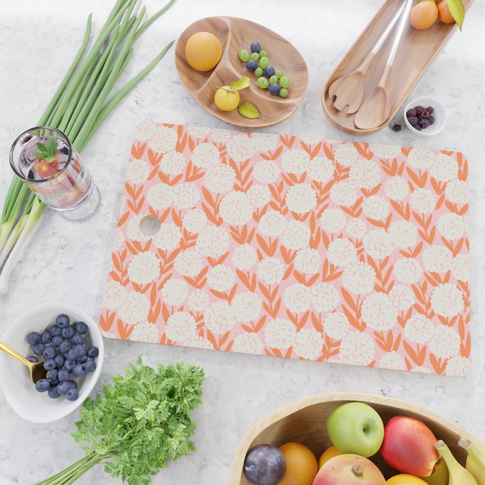 Blooming Abstract Cream and Orange Allium Flowers on Pastel Pink Cutting Board Gallery Image 2