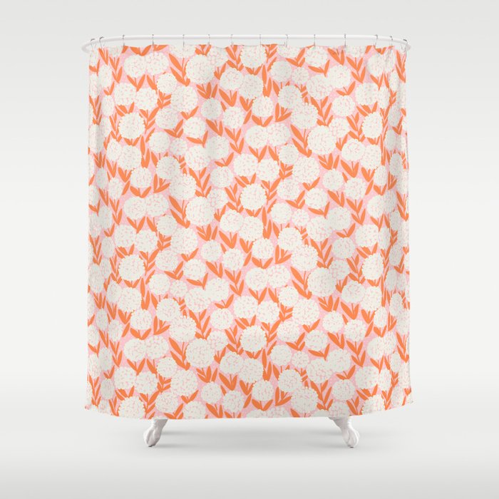 Blooming Abstract Cream and Orange Allium Flowers on Pastel Pink Shower Curtain Gallery Image 1