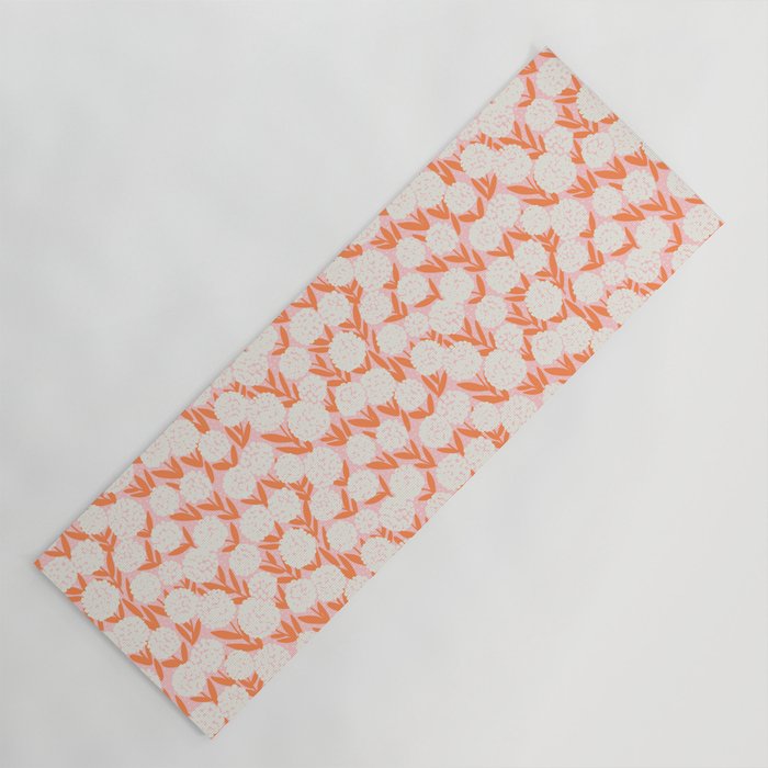 Blooming Abstract Cream and Orange Allium Flowers on Pastel Pink Yoga Mat Gallery Image 1
