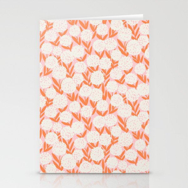 Blooming Abstract Cream and Orange Allium Flowers on Pastel Pink Stationery Card Gallery Image 2