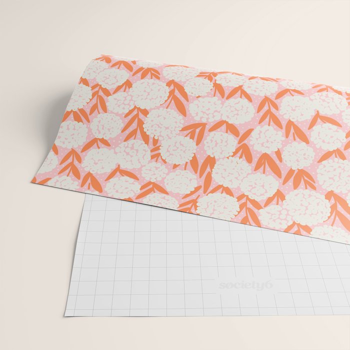 Blooming Abstract Cream and Orange Allium Flowers on Pastel Pink Wrapping Paper Gallery Image 2