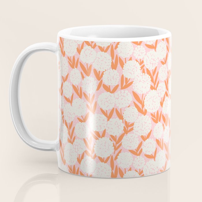 Blooming Abstract Cream and Orange Allium Flowers on Pastel Pink Coffee Mug Gallery Image 3