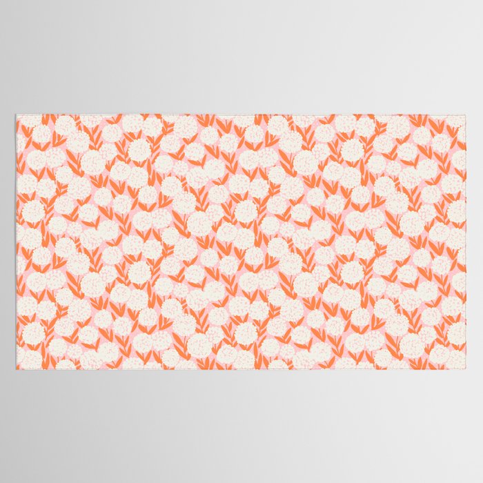 Blooming Abstract Cream and Orange Allium Flowers on Pastel Pink Tablecloth Gallery Image 2