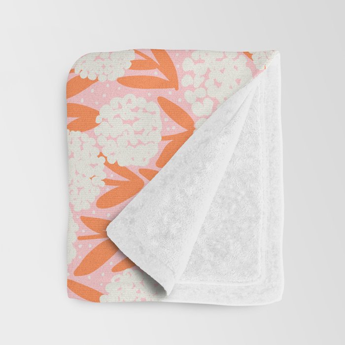 Blooming Abstract Cream and Orange Allium Flowers on Pastel Pink Throw Blanket Gallery Image 3