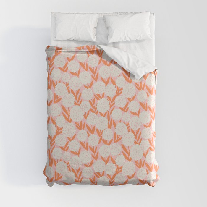 Blooming Abstract Cream and Orange Allium Flowers on Pastel Pink Duvet Cover Gallery Image 3