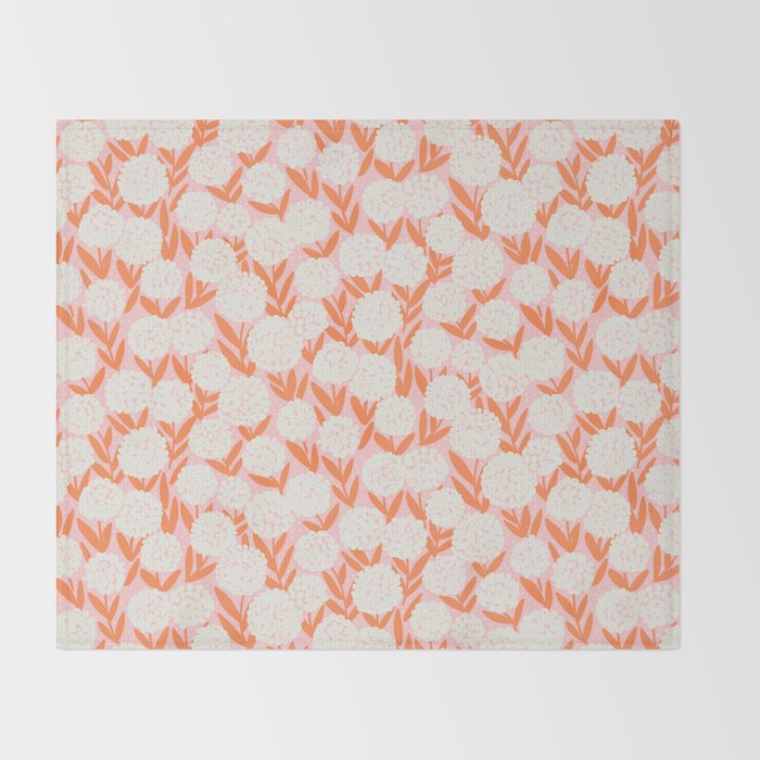Blooming Abstract Cream and Orange Allium Flowers on Pastel Pink Throw Blanket Gallery Image 2