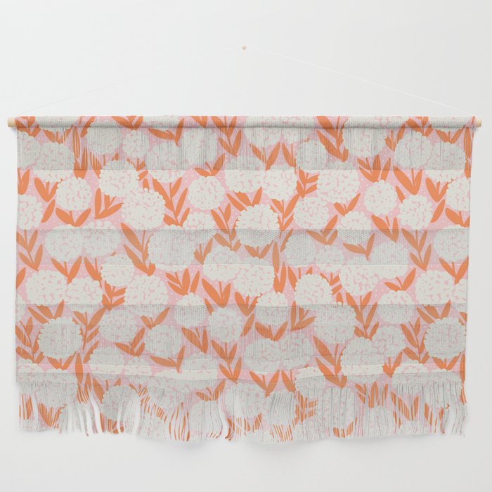 Blooming Abstract Cream and Orange Allium Flowers on Pastel Pink Wall Hanging Gallery Image 1