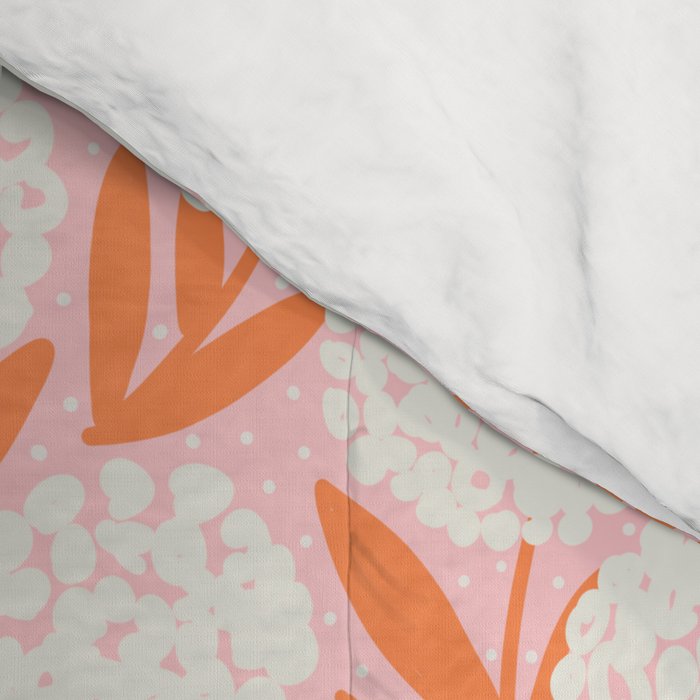 Blooming Abstract Cream and Orange Allium Flowers on Pastel Pink Comforter Gallery Image 4