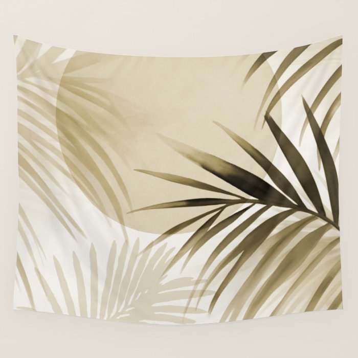 Tropical Paradise Sunset Neutral Beige Wall Tapestry Gallery Image 1