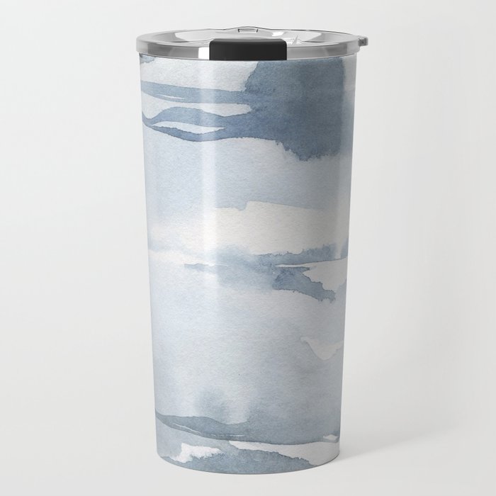 Pastel blue gray abstract watercolor brushstrokes stripes pattern Travel Mug Gallery Image 1