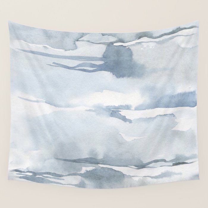 Pastel blue gray abstract watercolor brushstrokes stripes pattern Wall Tapestry Gallery Image 4
