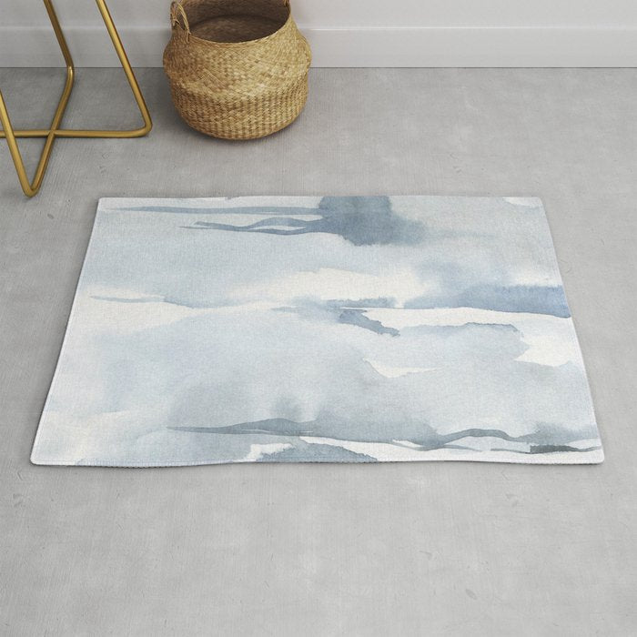 Pastel blue gray abstract watercolor brushstrokes stripes pattern Rug Gallery Image 1