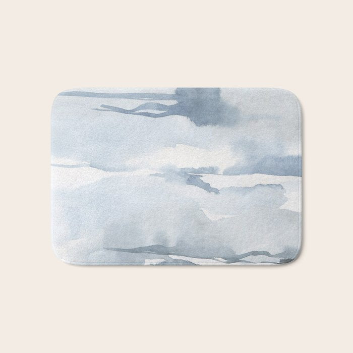 Pastel blue gray abstract watercolor brushstrokes stripes pattern Bath Mat Gallery Image 1