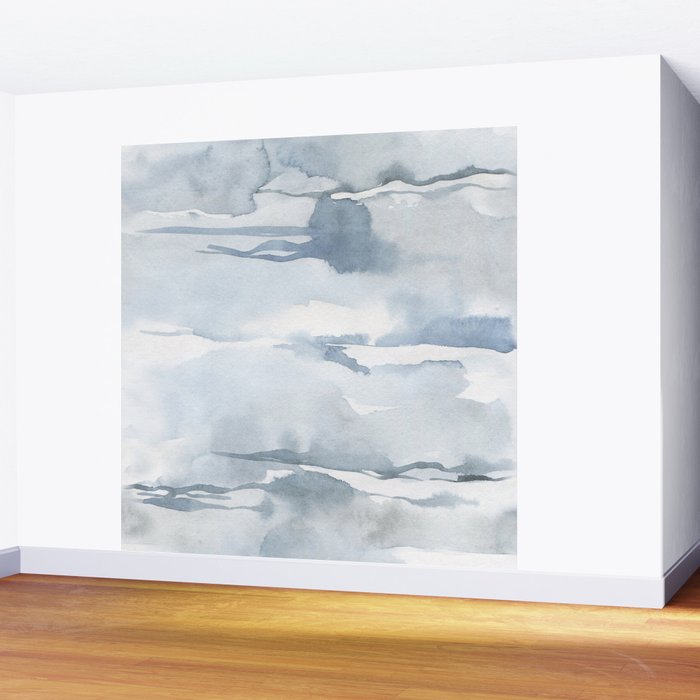 Pastel blue gray abstract watercolor brushstrokes stripes pattern Wall Mural Gallery Image 2