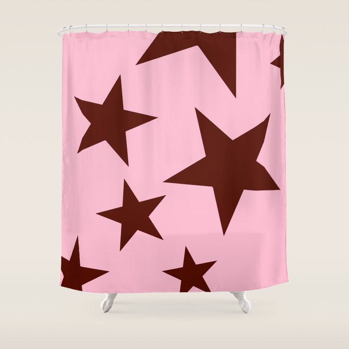 Pink and Burgundy Big Ol Stars Shower Curtain Gallery Image 1