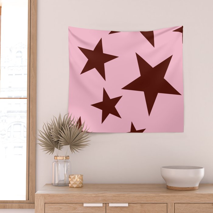 Pink and Burgundy Big Ol Stars Wall Tapestry Gallery Image 2