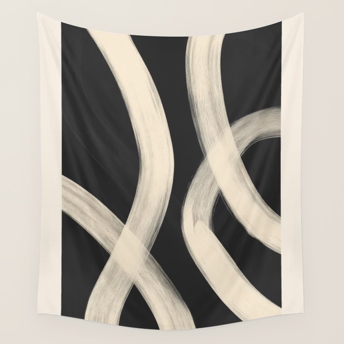 Black and White Abstract Line Art 1 Wall Tapestry Gallery Image 1