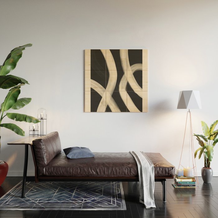 Black and White Abstract Line Art 1 Wood Wall Art Gallery Image 2