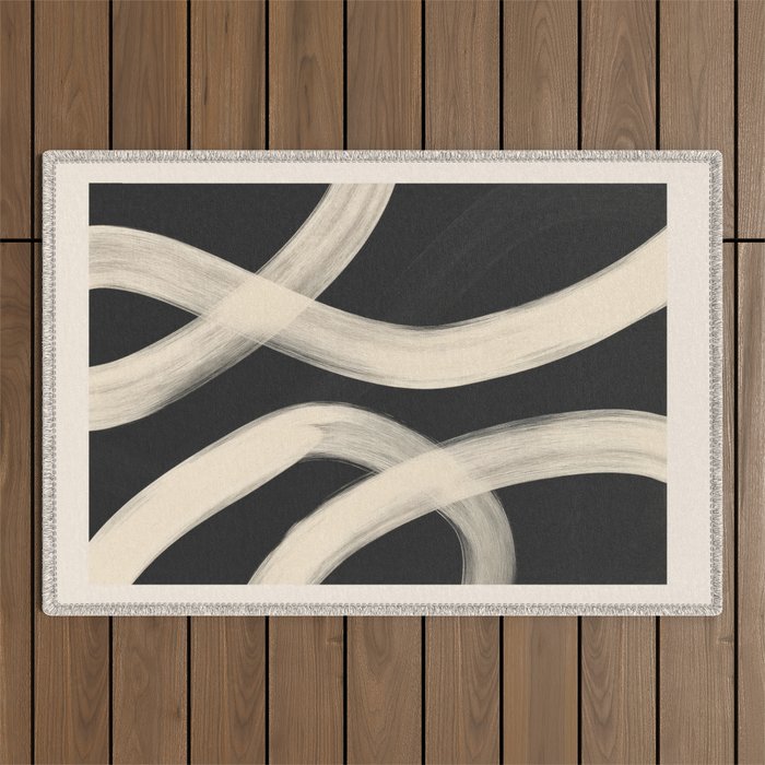 Black and White Abstract Line Art 1 Outdoor Rug Gallery Image 1
