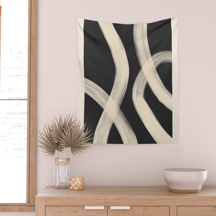 Black and White Abstract Line Art 1 Wall Tapestry Gallery Image 2