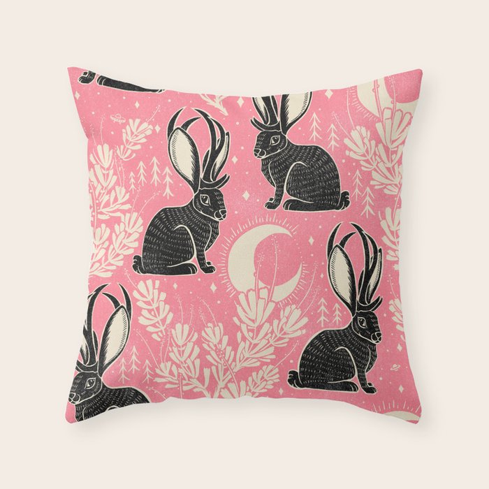 Jackalope - pink and black Throw Pillow Gallery Image 6