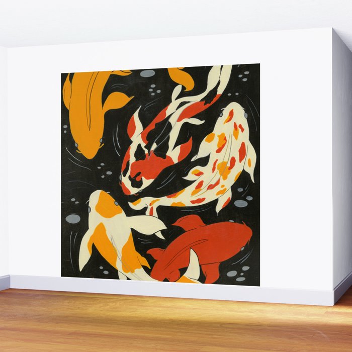 Koi in Black Water Wall Mural Gallery Image 2