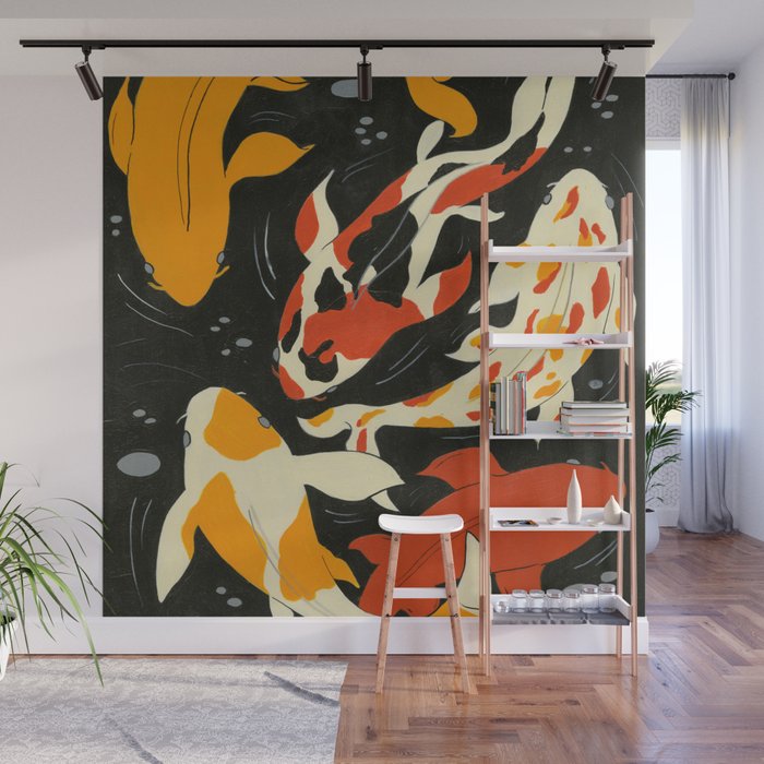 Koi in Black Water Wall Mural Gallery Image 1