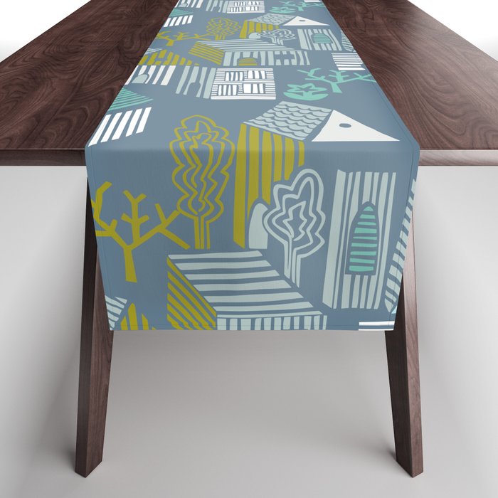 bonjour ma vie; City life collection blue teal Table Runner Gallery Image 1