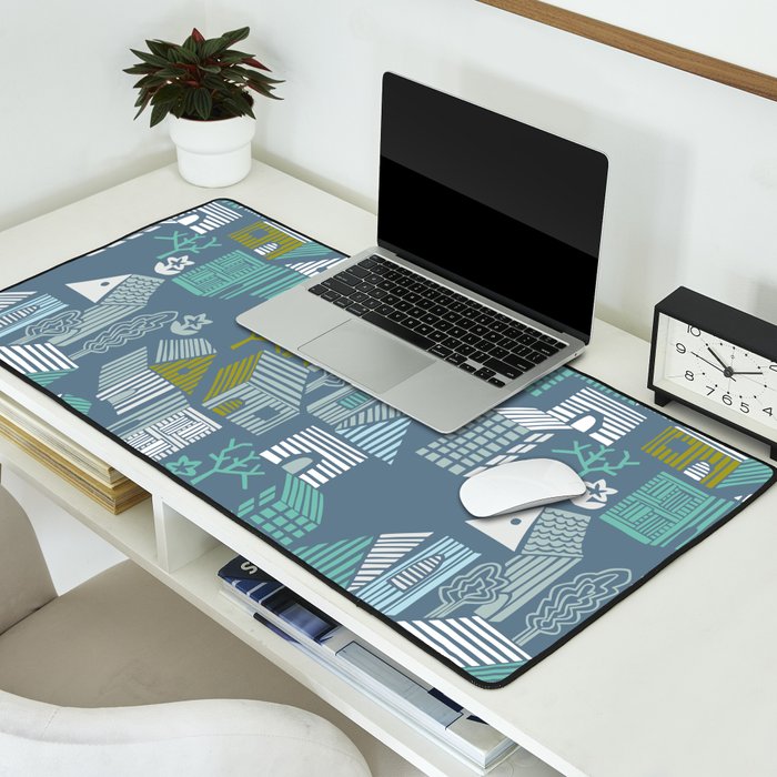 bonjour ma vie; City life collection blue teal Desk Mat Gallery Image 2