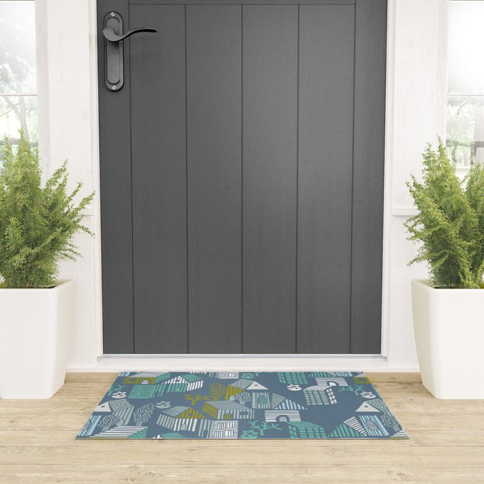 bonjour ma vie; City life collection blue teal Welcome Mat Gallery Image 3