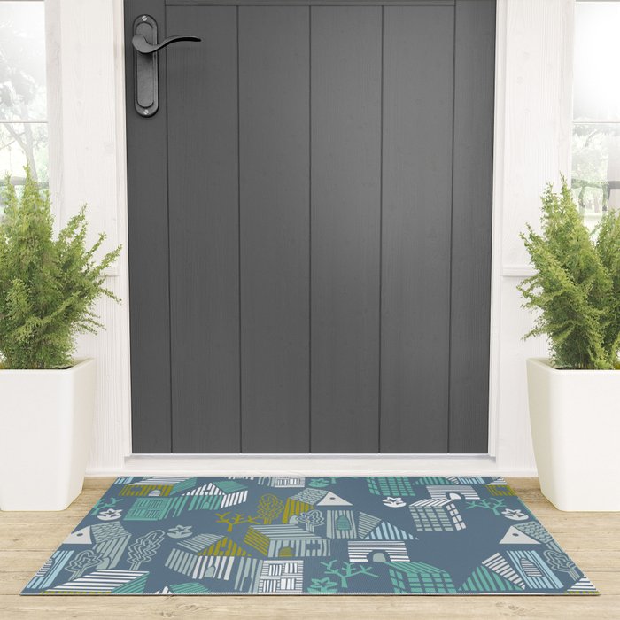 bonjour ma vie; City life collection blue teal Welcome Mat Gallery Image 3