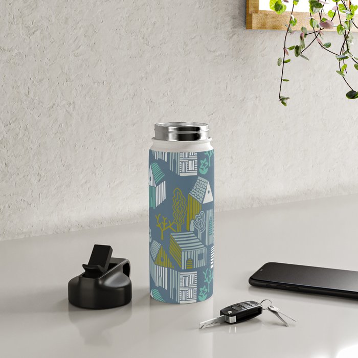 bonjour ma vie; City life collection blue teal Water Bottle Gallery Image 4
